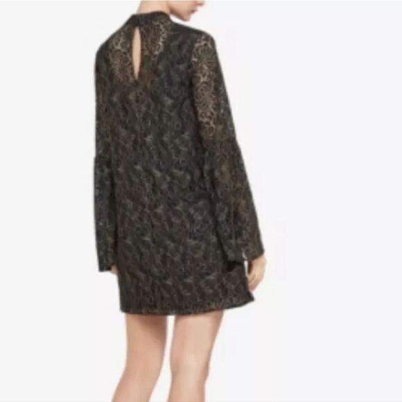 BCBGeneration Black and Gold Lace Bell Sleeve Mini Dress Size XS - Picture 3 of 12